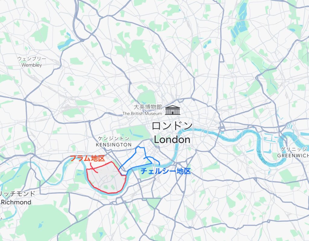 チェルシー地区とフラム地区の位置関係