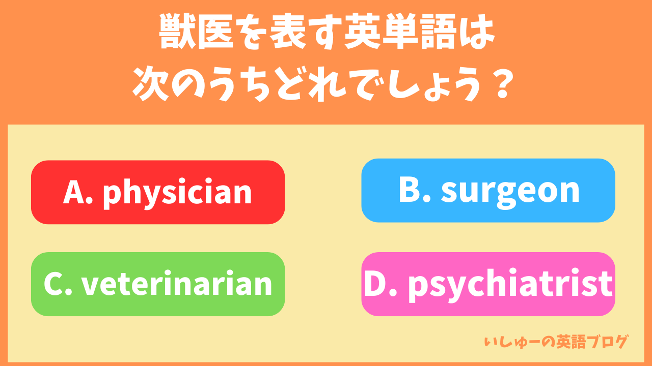 【英単語クイズ】獣医を表す英単語は次のうちどれでしょう？